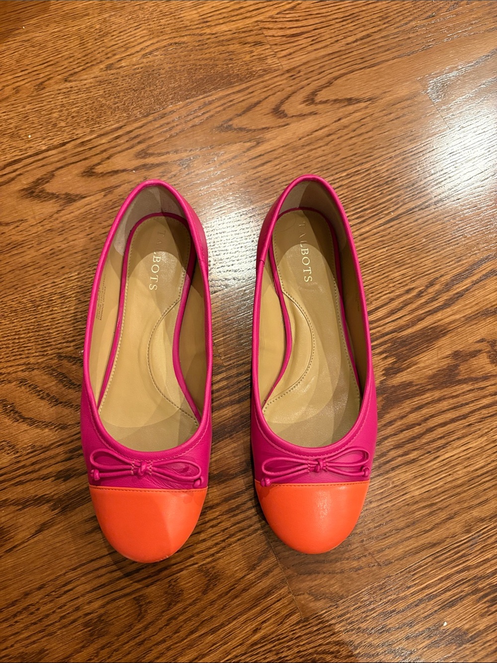 Talbots Fuchsia and Orange Two-Tone Ballet Flats with Bow